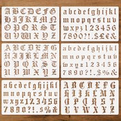 Resim 6 adet alfasayısal şablon 14.99x25,4 cm kaligrafi şablonu Gotik yazı tipi harf şablonu - Yeniden kullanılabilir Eski İngilizce yazı tipi şablonu DIY el işleri ve scrapbook için uygun plastik dijital boyama şablonu 