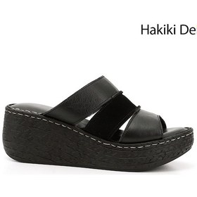 Resim Gönderi R Siyah Dolgu Topuk Hakiki Deri Terlik Siyah 