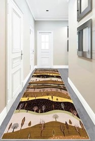 Resim Pelangi Ağaç Desenli Sonbahar Renkleri Dijital Baskı Yıkanabilir Modern Salon Halı ve Yolluk, Kahverengi 100 x 350, 95542851003507 