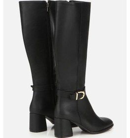 Resim Kadın Siyah Kemer Detaylı Topuklu Çizme Siyah 