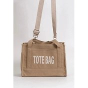 Resim Önü Cepli Vizon Tote Bag Işlemeli Kol Çantası 