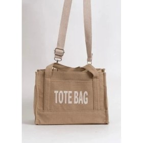 Resim Önü Cepli Vizon Tote Bag Işlemeli Kol Çantası 