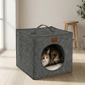 Resim Kitty, Kutu Şeklinde, Çift Taraflı Çıkarılabilir Minderli, Keçe Kedi Yatağı - 40 x 40 