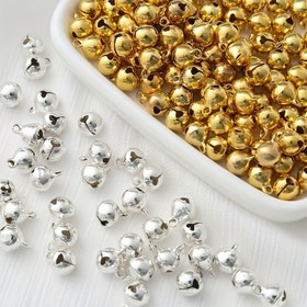Resim 50 Adet 10mm Altın/Gümüş Renkli Tatil Süsü Küçük Çanlar, DIY Aksesuar Çanları Noel Dekorasyonu Yapımı İçin - Cadılar Bayramı, Şık Evcil Hayvan Zilleri ve Kolye Ucu El Yapımı Hediyesi, 10 mm Sesiyle Birlikte, Çan & Kar Kayakları Çan Seti 