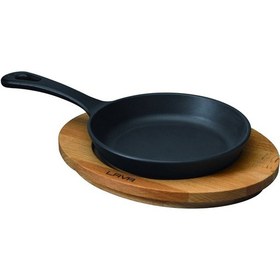 Resim Lava Döküm Yuvarlak Kızartma Tavası Yekpare Saplı Kayın Servis Ahşabı. Çap(Ø)16cm. 