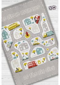 Resim Homshtag Küçük Müdür Yol Temalı Gri Renk Yumuşak Dokulu Çocuk Odası Halısı Çok Renkli 