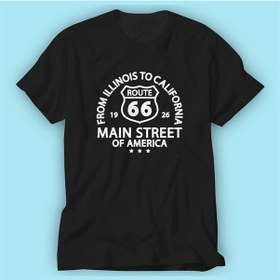 Resim Main Street Of America Siyah Baskı Logo Tshirt Modeli 