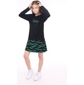 Resim Toontoy Kız Çocuk Bisiklet Yaka Taş İşlemeli Baskılı Elbise Siyah 