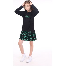 Resim Toontoy Kız Çocuk Bisiklet Yaka Taş İşlemeli Baskılı Elbise Siyah 