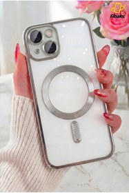 Resim Fibaks iPhone 13/14 Kılıf Kamera Lens Korumalı Magsafe Şarj Kilifi Şeffaf Renkli Yumuşak Kapak Gümüş 