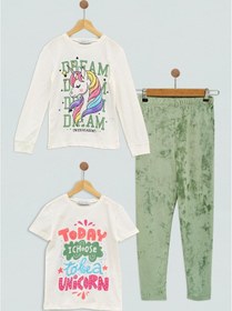 Resim for you kids 3lü Unicorn Baskılı Yeşil Pijama Takım 