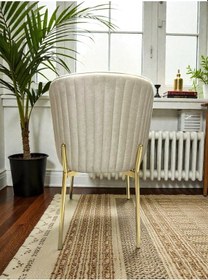 Resim Msy Home 4 Kişilik Berya İroni Oval Masa Gold Ayak Yönsüz Kumaş Modern Ve Şık Yemek Odası Takımı Bej 