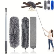 Resim 254,0 cm Teleskopik Uzatmalı Mikrofiber Toz Alma Aparatı Seti - Yüksek Tavanlar, Fan Örümcek Ağları ve Yıkayılabilir Hafif Tavan Fenerleri Temizliği İçin 