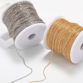 Resim Erkek ve Kadın Bilezik Kolye Yapımı için Yüksek Kaliteli Yuvarlak Bağlantı Zincirli Takı Yapım Seti - 2m Altın Paslanmaz Çelik Zincir Aksesuarları, Boncuklu El Sanatları Malzemeleri 