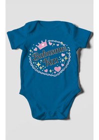 Resim Morivokids Babasının Kızı Kısa Kollu Bebek Body %100 Pamuk Koyu Mavi 