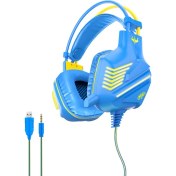 Resim Digital Computer Home Ovleng GT61 Kulak Üstü Aydınlatmalı Oyun Kulaklığı Hifi Ses 3,5 mm Aux+Usb Kablosu Gürültü Azaltma Mikrofonlu Kablolu Kulaklık-Mavi/sarı (Yurt Dışından) 