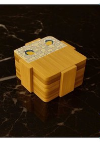 Resim Tantitoni Bambu 6 Parça Standlı Desenli Bardak Altlığı Seti 11.5x11x5 Cm Ahşap 