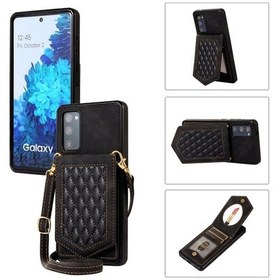 Resim Samsung Galaxy S20 Fe Eşkenar Dörtgen Dokulu Rfıd Telefon Kılıfı, Kordon Ve Ayna 
