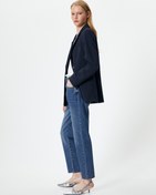 Resim Mom Fit Kot Pantolon Standart Bel Cepli Pamuklu - Mom Jean 