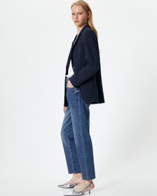 Resim Mom Fit Kot Pantolon Standart Bel Cepli Pamuklu - Mom Jean 