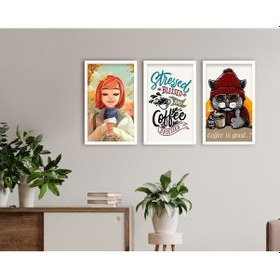 Resim Bk Home Coffee Tasarımlı Dekoratif 3’Lü Ahşap Beyaz Çerçeveli Tab (551047521) 