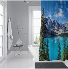 Resim Banyo Perdesi 1x180x200 Tek Kanat Duş Perdesi Halka Hediyeli Duşakabin Perdesi Rocky Mountains Çok Renkli 