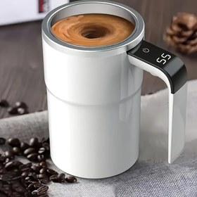 Resim 1 Adet 380ml Şarj Edilebilir Manyetik Döner Tasarımlı Elektrikli Kahve Kupası, Otomatik Karıştırma ve Dijital Ekranlı, Paslanmaz Çelik Seyahat Kupası için Kolay Temizlenebilir, Kahve & Çay İçin 