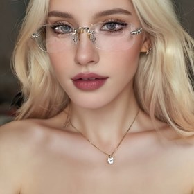 Resim Moda Azaltıcı Kadın Moda Gözlükleri, Çerçevesiz Kare Çerçeve, PC Malzeme, Dekoratif Lens, Plastik Menteşe, Gözlük Aksesuarları 