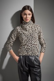 Resim Fularlı Leopar Desenli Multi Triko Kazak 