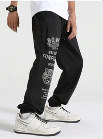 Resim Hypemode Letter Tiger & Floral Graphic Drawstring Waist Eşofman Altı Siyah 