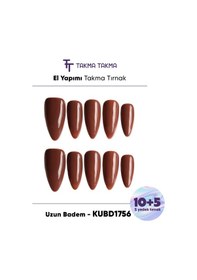 Resim Kubd1756 Uzun Badem 15'li Tekrar Kullanılabilir El Yapımı Protez Takma Tırnak Xs 