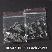Resim 50 adet/takım BC547 BC557 Tranzistörler, 25 adet NPN + 25 adet PNP, Triod, DIY Elektronik Kiti için 