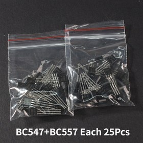 Resim 50 adet/takım BC547 BC557 Tranzistörler, 25 adet NPN + 25 adet PNP, Triod, DIY Elektronik Kiti için 