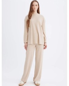 Resim DeFacto Regular Beli Lastikli Basic Düz Fit Fitilli Kaşkorse Geniş Paça Pantolon D7437AX24WNBG775 Bej 