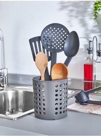 Resim Antrasit Plastik Silindir Dik Kaşıklık & Tezgah Üstü Düzenleyici 