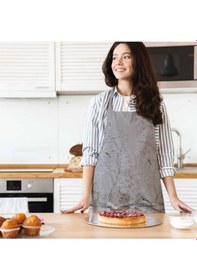 Resim Gri Çiçek Tasarımlı Mutfak Önlüğü Keten Kumaş, Uluslararası Yıkama Ve Solmama Sertifikası Çok Renkli 