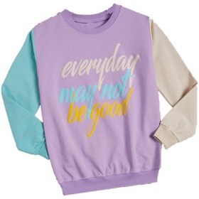 Resim İrem Kız Çocuk Everyday Yazı Desenli Kolları Renk Bloklu Lila Renk Sweatshirt 
