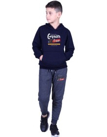 Resim Fyk Kids 3'lü Erkek Çocuk Kapüşonlu Baskı Detaylı Eşofman Takımı Lacivert Füme Gri Siyah Siyah Füme 