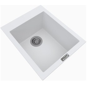 Resim Polex Cristalüx Granit Evye P-05 Beyaz Tezgah Altı Ve Tezgah Üstü Kare Mutfak Evyesi 41x51 CM 