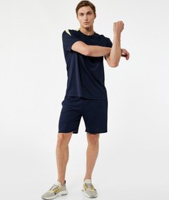 Resim Koton Rahat Kesim Renk Kontrastlı Kısa Kollu Bisiklet Yaka Spor Tişört Lacivert 6wam10049nk Lacivert 