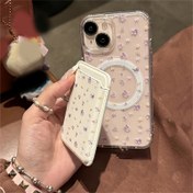 Resim Kart Yuvasıyla Çiçek Desenli Manyetik Telefon Kılıfı, TPU Malzeme - Mor Çiçek Desenli Şeffaf Koruyucu Kılıf 