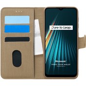 Resim Realme 5i Kılıf Fabric Book Wallet Gold Microsonic