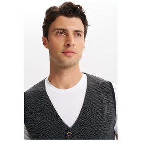 Resim Ar-ma Erkek Slim Fit Örme Likralı Pike Triko Yelek Kısa Kollu, %90 Akrilik %10 Wool K0yyo0858 Siyah-s4 Siyah 