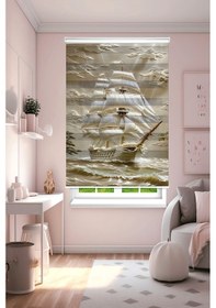 Resim Perdecizade Enxboy Gemi Dijital Baskılı Zebra Perde-cocuk Odası-stor Perde Pz-5011 Beyaz 