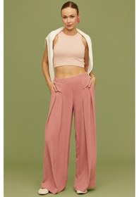 Resim Sementa Volanlı Bol Kesim Krep Pantolon - Pembe Pembe 