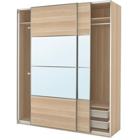 Resim Pax Sürgü Kapaklı Gardırop, Ağartılmış Meşe Görünümlü-aynalı Cam, 200x66x236 Cm, Çift Taraflı Kapak Antrasit 