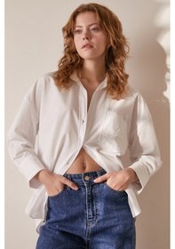 Resim Never More Tek Cepli Pamuklu Gömlek Beyaz 