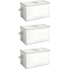 Resim Flosoft 3 Adet Yorgan Yastık Saklama Hurcu, İpli Baskılı Çok Amaçlı Sandık Tipi Hurç 3'lü Set 75X45X45 cm 