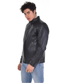 Resim Hakiki Kuzu Derisi Erkek Deri Mont Üst Ve Yandan Cepli Deri Ceket Siyah Siyah 