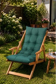 Resim Reyo Bysay Puf Minderli Ahşap Kademeli Şezlong Bahçe&Balkon&Teras&Plaj Katlanır Şezlong Naturel Haki 